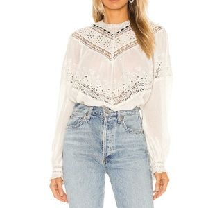 Free People Abigail Victorian Buttoned Sheer Lace Blouse size Large NWT